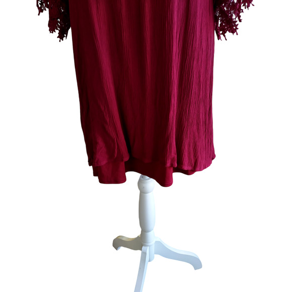 NAIF Womens Tie Keyhole Crochet Front Boho Dress Burgundy Medium 100% Rayon - Picture 8 of 13
